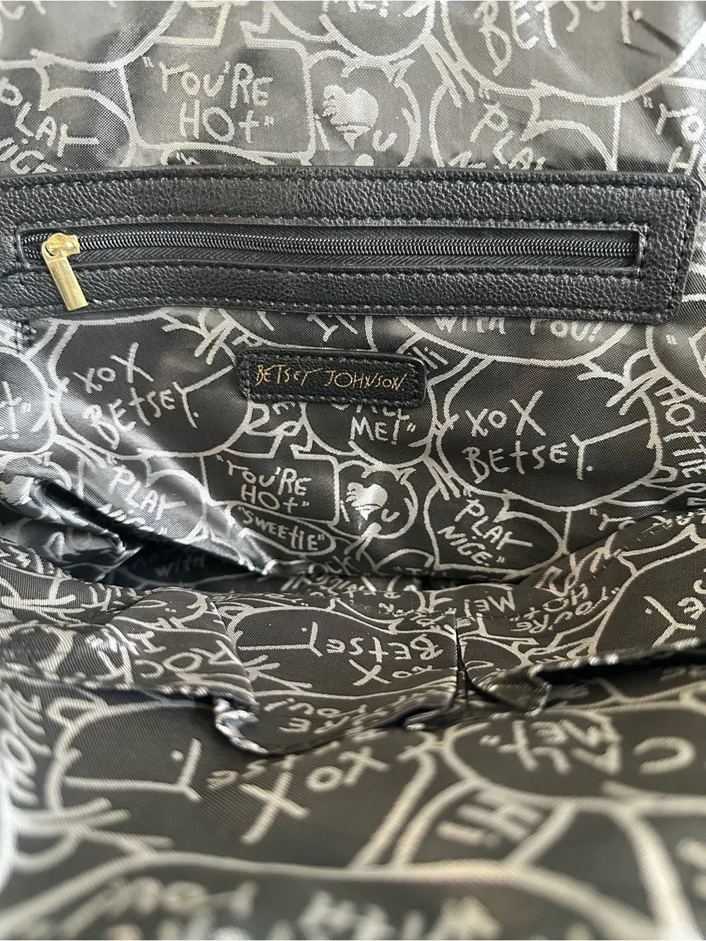 Betsey Johnson Black Floral Satchel with Pink Accent and Gold Bow